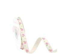 VATIN Valentines Cotton Ribbon, Printed with Hot Pink Rose & Green Leaf, 10mm x 10 Metres, for Flower Bouquet, Gift Wrapping, Wedding Decor, Bows Making, Wreath Supplies