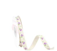VATIN Valentines Cotton Ribbon, Printed with Lavender Rose & Green Leaf, 10mm x 10 Metres, for Flower Bouquet, Gift Wrapping, Wedding Decor, Bows Making, Wreath Supplies