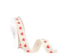 VATIN Valentines Cotton Ribbon, Printed with Red Heart, 17mm x 10 Metres, for Flower Bouquet, Gift Wrapping, Wedding Decor, Bows Making, Wreath Supplies