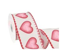 VATIN Valentines Wired Ribbon, Pink Ribbon, Red and Pink Love Hearts with Checkered Border,67mm x 9 Metres， for Flower Bouquet, Gift Wrapping, Wedding Decor, Bows Making, Wreath Supplies