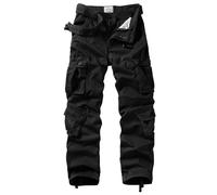 VATINNT Cargo Trousers Men's Cotton Combat Camo Trousers Casual Work Pants with 9 Pockets No Belt 3354 Black 36