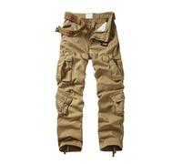 VATINNT Cargo Trousers Men's Cotton Combat Camo Trousers Casual Work Pants with 9 Pockets No Belt 3354 Khaki 30