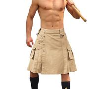 VATINNT Kilt for Men Scottish Tactical Kilt 23" Pleated Camo Kilt Irish Highland Utility Kilt with Cargo Pockets 0911 Khaki 38