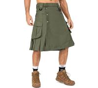 VATINNT Kilt for Men Scottish Tactical Kilt 23" Pleated Camo Kilt Irish Highland Utility Kilt with Cargo Pockets 0911 ArmyGreen 36