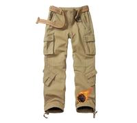 VATINNT Women's Fleece Lined Hiking Trousers Winter Thermal Cargo Work Trousers Windproof Ski Snow Pants with 9 Pockets JR39 Khaki 10