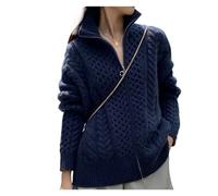 VATIVA Woman 100% cashmere loose thin zipper sweater thick high-necked cashmere knitted Cardigan (Color : Blue, Size : M)