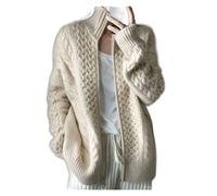 VATIVA Woman 100% cashmere loose thin zipper sweater thick high-necked cashmere knitted Cardigan (Color : ECRU, Size : M)