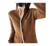 VATIVA Women 100% cashmere Sweater Autumn/Winter Stand-up Collar Cardigan Casual Knit Tops Jacket (Color : CARAMEL color, Size : L)