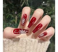 Vatocu Christmas False Nails Long Xmas Press on Nails Snowflakes Glitter Fake Nails Ballerina Acrylic Stick on Nails for Women and Girls(24pcs)