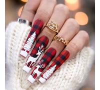 Vatocu Christmas False Nails Long Xmas Press on Nails Snowflakes Glitter Fake Nails Ballerina Acrylic Stick on Nails for Women and Girls（24pcs）