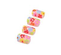 Vatocu Square False Nails Short Rainbow Flowers Press on Nails Summer Fake Nails Acrylic Stick on Nails for Women and Girls (24pcs）