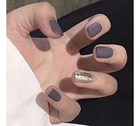 Vatocu Square Matte False Nails - Grey Glitter Short French Silver Press-on Acrylic Stick-on Nails for Women and Girls (24pcs)