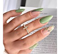 Vatocu St. Patrick's Day Oval False Nails Short Green Nude Fake Nails French Black Glitter Lines Press on Nails Leaves Acrylic Stick on Nails for Women and Girls (24pcs)