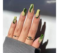 Vatocu St. Patrick's Day Square False Nails Short Green Gold Press on Nails French Leaves Fake Nails Glitter Acrylic Stick on Nails for Women and Girls (24pcs) (Green 11), 1.0 count,Pack of 1