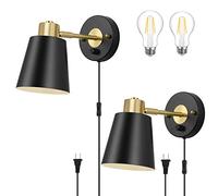 VATONI Wall Sconce Plug in, Dimmable Wall Sconces Adjustable Wall Lights with Plug in Cord and Dimmer On/Off Rotary Switch, Wall Mounted Light for Bedside Bedroom LivingRoom(2 Bulbs Included)