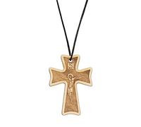 VATOPEDI MONASTERY Byzantine Wooden Cross Necklace with Cord from Mount Athos - Handmade Beech Wood Orthodox Cross Pendant, Christian Religious Necklace for Prayer and Daily Wear