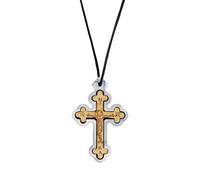 VATOPEDI MONASTERY Wooden Cross Necklace with Cord from Mount Athos - Handmade Beech Wood Cross with Byzantine Design, Orthodox Christian Religious Pendant, Grey Cover