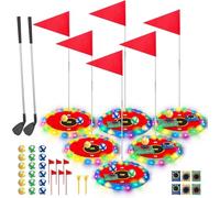 VATOS 2-in-1 Light up Golf Toy Set- Golf Chipping & Bean Bag Toss with 6 LED Targets, 2 Clubs, 18 Balls, Night Golfs Play for Indoor Outdoor Party Yard Golfer Gifts Sports Toys for Kids 5-12