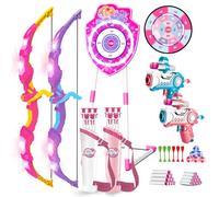 VATOS 2 Pack Bow and Arrow Toy with LED Light - 4 in 1 Archery & Dart Game Set with 20 Suction Cup Arrows, Mermaid Glow Target & Dart Board - Indoor/Outdoor Birthday Gift for Girls Boys Kids Ages 5-12
