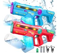 VATOS 2 Pack Electric Water Gun for Adults & Kids, Light Up Automatic & Manual Squirt Gun, 32 FT Range Super Water Blaster 1200CC Large Capacity, Summer Outdoor Toy for Beach Swimming Pool Party