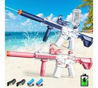 VATOS 2 Pack Electric Water Gun - One-Button Automatic Squirt Guns for Adults Kids | 26-32 FT Range 370CC-870CC Capacity Water Pistol for Swimming Pool Beach Outdoor Water Fighting (Blue & Pink)