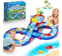 VATOS 2-Tier Outdoor Water Table Toys for Kids, 61PCS DIY Summer Waterways Playset with Pump, Toddler Water Park Toys for Pool Backyard Beach, Sensory Activity Fun Toy Gift for Boys Girls 3-5 4-8