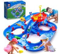 VATOS 2-Tier Water Table for Toddlers in Summer,100PCS DIY Waterways Playset with Pump for Outside Yard,Beach,Poolside Activity Sensory Play Table Addition for Kids Boys Girls Age 3 4 5 6 year old