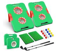 VATOS 2PCS Backyard Golf Cornhole Game Set, Light up Golf Chipping Game with Clubs, Balls, Hitting Mat, Indoor & Outdoor Golf Training Equipment Accessories for Men, Gift for Kids, Adults, Golfer