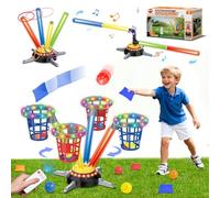 VATOS 3 in 1 Bean Bag & Ring Toss Game, Musical Jumping for Kids, Electric Spinning Base with Remote, Lights, 12 Sandbags, 12 Tossing Rings, 12 Balls, Indoor Outdoor Backyard Sport Toy for Boy Girl 3+