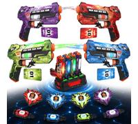 VATOS 360° Sensor Laser Tag Set with Charging Station & Energy Cards, 4-Player Rechargeable Laser Guns with LCD Screen & 2.4GHz Real-Time Sync, Indoor/Outdoor Laser Game Toys for Kids, Teens & Family