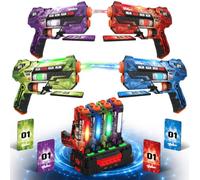 VATOS 4-Player Laser Tag Set with 4 Energy Cards & Charging Station, Rechargeable IR Laser Gun with Digital LCD Display, Sound Effects & Vibrations, Indoor/Outdoor Lasertag Toy for Kids, Adults