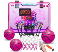 VATOS Basketball Hoop for Girls Indoor, LED Basketball Hoop with 7 Color Lights, Glowing Rim, Scoreboard & Remote Controller, Basketball Set Sports Toys Birthday Gifts for Girls Kids Teens 5-12