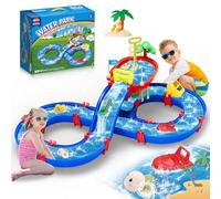 VATOS Double-Tier Outdoor Kids Water Table, 61PCS DIY Toddlers Water Table Toys Playset, Pool Waterway Toy with Pump, Summer Outside Activity Funs for Toddler Boys Girls Ages 4-8 3-5