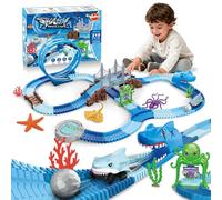 VATOS Shark Track Toys - 219 Pcs Flexible Race Track Set with 360° Loops, Electric Shark Car & Auto-rotating, Create a Shark Theme Road Race, STEM Toy Birthday for Boys Girls Ages 3-8