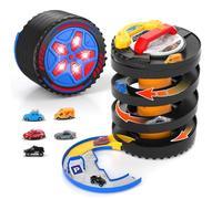 VATOS Toy Car Race Track Set, 2-in-1 Foldable Tire Toy Racing Tracks Tower for Kids, Tire Raceway with 5 Cars, Rolling Wheel Game with Light & Sound, Gift for Boys Girls Ages 3 4 5 6