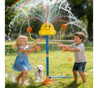 VATOS Water Sprinkler Outdoor Yard Toy for Kids, Smile Face Rainbow Splash Toy with 8 Wiggle Tubes 4 Nozzle, Backyard Lawn Water Sprinkler, Summer Family Games, Fun Water Toys for Kids 3-8 Boy Girl