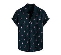 VATPAVE Mens 100% Cotton Hawaiian Flower Shirts Button Down Short Sleeve Beach Shirts Summer Casual Aloha Shirts Small Navy Flamingo Tropical