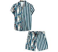 VATPAVE Mens Flamingo Hawaiian Sets Casual Short Sleeve Button Down Shirts Summer Outfits 3X-Large Navy Parrot