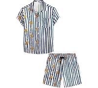 VATPAVE Mens Flamingo Hawaiian Sets Casual Short Sleeve Button Down Shirts Summer Outfits Medium Navy Suit