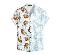VATPAVE Mens Flamingo Hawaiian Shirts Casual Floral Short Sleeve Button Down Shirt Summer Shirts 3X-Large White Tiger Animal