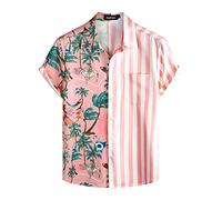 VATPAVE Mens Flamingo Hawaiian Shirts Casual Floral Short Sleeve Button Down Shirt Summer Shirts X-Large Pink Island Tropical