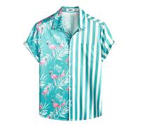 VATPAVE Mens Flamingo Hawaiian Shirts Casual Floral Short Sleeve Button Down Shirt Summer Shirts XX-Large Maple Flamingo Floral Blue White