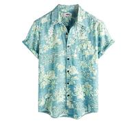 VATPAVE Mens Front Pocket Hawaiian Flower Shirts Casual Short Sleeve Button Down Beach Shirts XX-Large Blue White Tourist