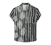 VATPAVE Mens Hawaiian Flamingo Casual Beach Shirts M BlackPalmLeaf