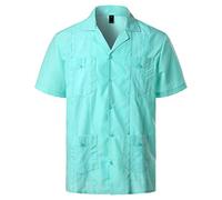 VATPAVE Mens Short Sleeve Button Down Cuban Guayabera Shirts Green L