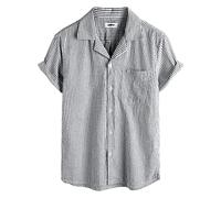 VATPAVE Mens Striped Summer Shirt Casual Button Down Short Sleeve Beach Shirts X-Large Black Aloha Shirt