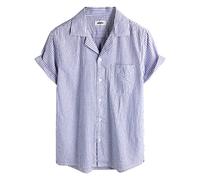 VATPAVE Mens Striped Summer Shirt Casual Button Down Short Sleeve Beach Shirts X-Large Royal Blue Aloha Shirt