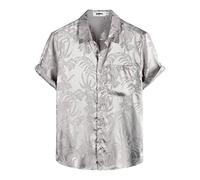 VATPAVE Mens Summer Jacquard Regular Fit Shirts Casual Button Down Short Sleeve Beach Tops with Pocket Large Light Gray Holiday