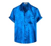 VATPAVE Mens Summer Jacquard Regular Fit Shirts Casual Button Down Short Sleeve Beach Tops with Pocket XX-Large Royal Blue Printed