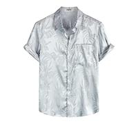 VATPAVE Mens Summer Jacquard Regular Fit Shirts Casual Button Down Short Sleeve Beach Tops with Pocket XX-Large Light Blue Printed